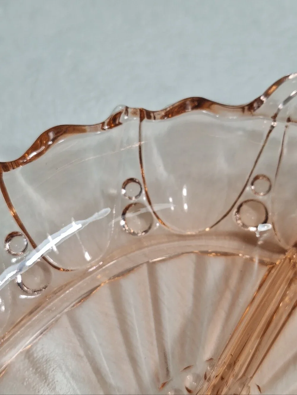 1940 Pink Depression Glass Divided Relish Dish Anchor Hocking Oyster & Pearl